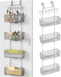 HapiRm Over The Door Organizer - Hanging Door Organizer with 4 Metal Large Capacity Baskets and Adjustable Coat Hook for Bathroom Bedroom Kitchen Pantry Closet Cabinet