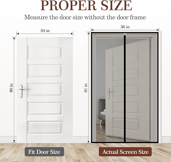Yotache Magnetic Screen Door Fits 34 x 90 Doors, Screen Size 36" x 91" High-Density Fiberglass Mesh with Powerful Magnets for Front Back Doors Black