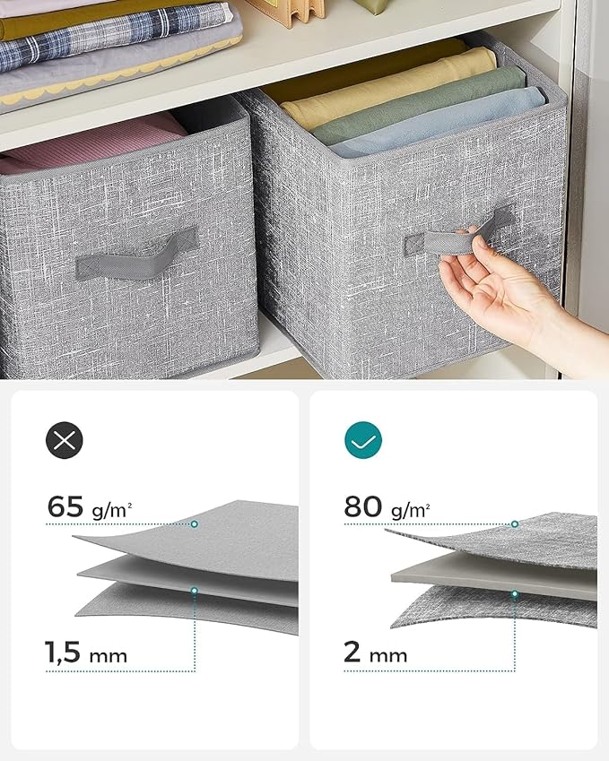 SONGMICS Storage Cubes, 11-Inch Non-Woven Fabric Bins with Double Handles, Set of 6, Closet Organizers for Shelves, Foldable, for Clothes, Cattail Gray UROB26LG
