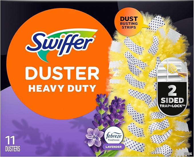 Swiffer Dusters Refill for Cleaning, Feather & Microfiber Duster Disposable Alternative, for Dusting Furniture, Blinds, Ceiling Fans, Walls, Helps Remove Allergens, Heavy Duty, Lavender, 11ct