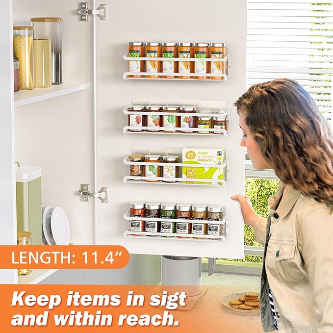 Spice Rack wall mounted 2 Pack, Space-Saving Spice Organizer for Spice Jars and Seasonings,Screw or Adhesive Hanging Spice Rack Organizer for Your Kitchen Cabinet,or Pantry Door,White