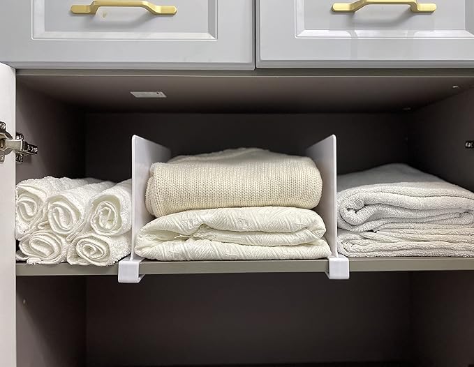 CY craft Acrylic Shelf Dividers for Closets,Wood Shelf Dividers, 4 PCS White Shelf Separators,Perfect for Clothes Organizer and Bedroom Kitchen Cabinets Shelf Storage and Organization