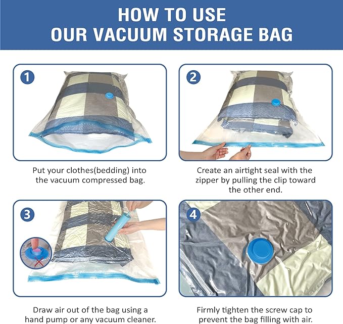 Cozy Essential 8 Jumbo Vacuum Storage Bags, Space Saver Bags Compression Storage Bags for Comforters and Blankets, Pillow, Bedding, Vacuum Sealer Bags for Clothes Storage