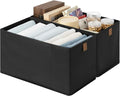 StorageWorks Narrow Baskets for Storage, Fabric Storage Bins, Small Baskets for Organizing with PU Handle, Great for Clothes, Books, and Laundry Items, Black, 2-Pack