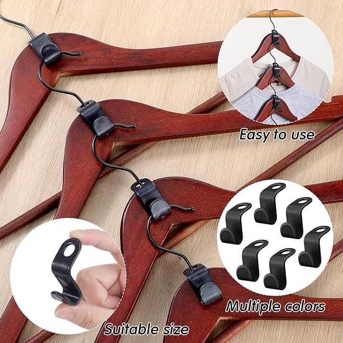 Fumete 300 Pcs Clothes Hanger Connector Hooks Extender Clips Heavy Duty Cascading Plastic Hanger Hooks Space Saver for Closet Space Saving Connection Coat Organizer(Black)