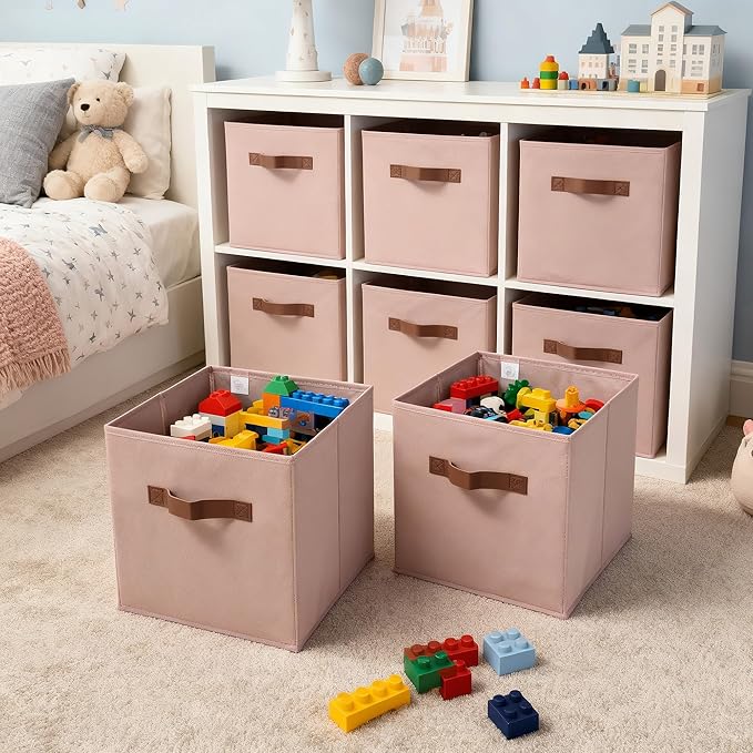 GRANNY SAYS Cube Storage Bins, 11 Inch Cube Storage Organizer, Fabric Storage Bins with PU Handle, Storage Cubes for Shelves, Closet, Dusty Pink, 6-Pack
