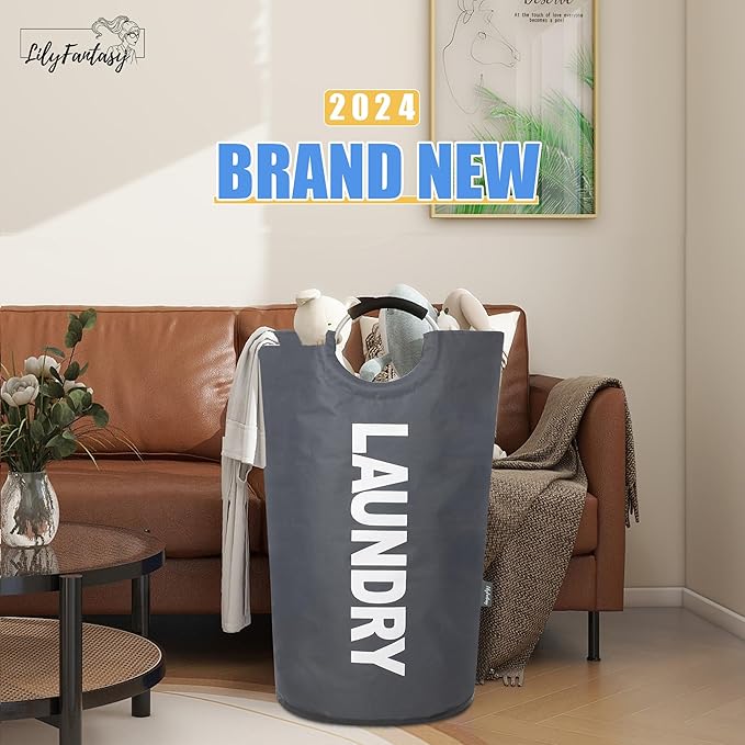 100L Laundry Basket, Collapsible Laundry Hamper with Padded Handles, Waterproof Laundry Bag, Tall Clothes Hamper Stand Up Well, Foldable Laundry Baskets for Easy Storage(Printed Dark Grey)
