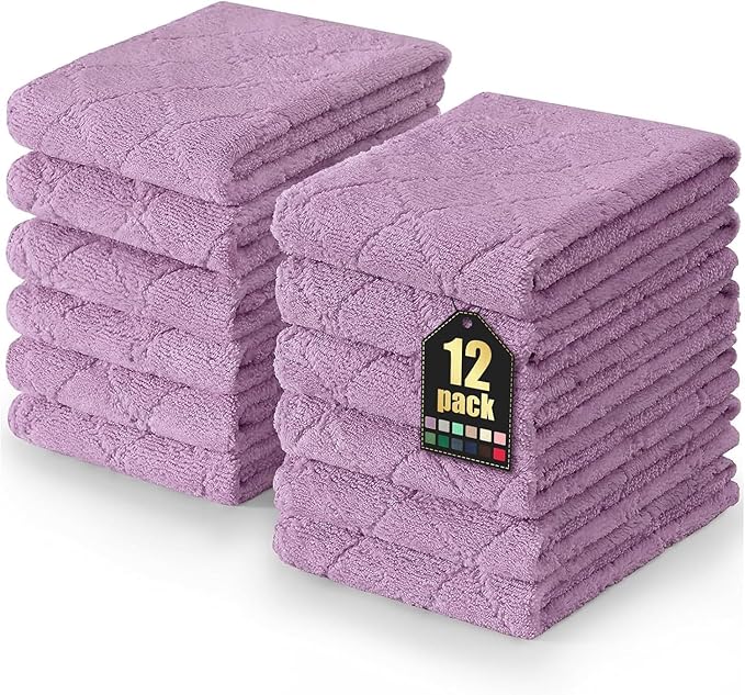Homaxy 12 Pack Dish Towels for Kitchen (10 x 20 Inches, Purple), Super Soft and Absorbent Coral Velvet Dish Cloths for Washing Dishes, Nonstick Oil Fast Drying Microfiber Cleaning Cloth