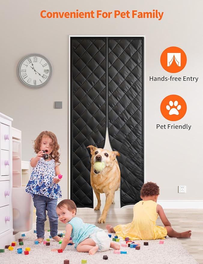 Magnetic Thermal Insulated Door Curtain for 38"x 82" Doors, Heavy-Duty Oxford Fabric Door Cover for Heat Insulation, Magnetic Closure Blanket for Doorway to Keep Warm in Winter Cool in Summer
