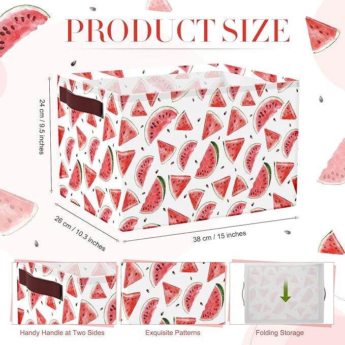 Boao 3 Pack Fruit Pattern Storage Basket with Handles, Large Collapsible Canvas Storage Bins, Cute Rectangle Laundry Basket Organizer for Kids Room, Playroom, Bedroom, Closet, Kitchen, Nursery Decor