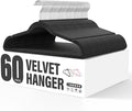 YSSOA Velvet Hangers 60 Pack, Non-Slip Clothes Hangers with Shoulder Notches, 360° Swivel Hooks, Heavy Duty Standard Hangers for Closet Space Saving, Black
