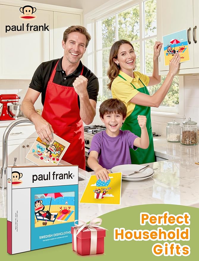 Paul Frank Swedish Dishcloths for Kitchen, 6 Pack Funny Swedish Dish Cloths Reusable Paper Towels, Super Absorbent Dish Cloths Washable Non-Scratch for Home Kitchen, Cellulose Sponge Cloths No Odor