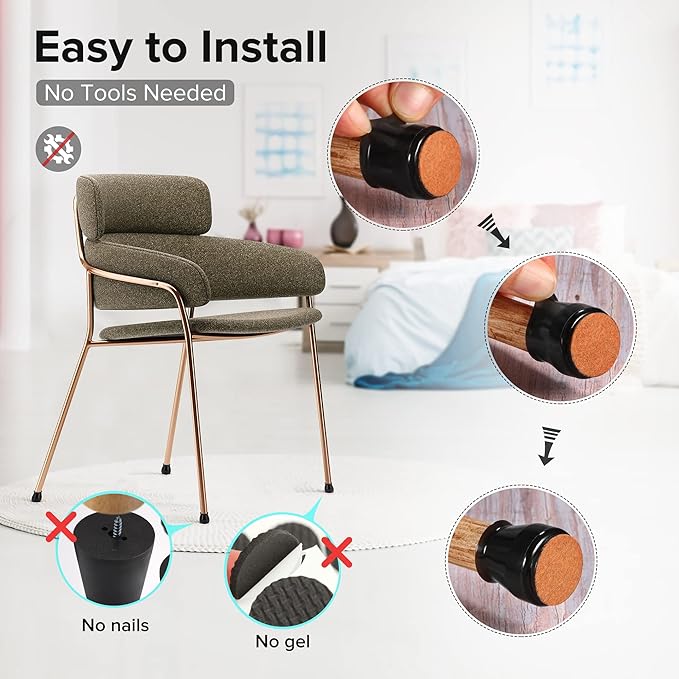 24PCS Upgraded Silicone Chair Leg Floor Protectors for Hardwood Floors, Furniture Sliders for Chair Legs, Felt Bottom Furniture Pads, Anti-Slip Round&Square Cap Covers to Scratch and Reduce Noise