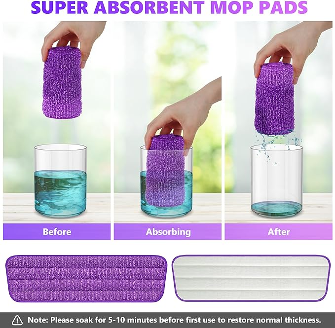 3 Pack Reusable Mop Pads Compatible with Swiffer PowerMop, Wood Floor Pads Microfiber Mop Replacement Refills Machine Washable for All Floor Surfaces