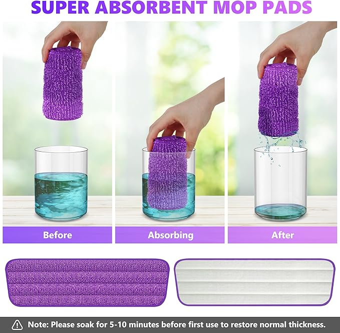 6 Pack Reusable Mop Pads Compatible with Swiffer PowerMop, Wood Floor Pads Microfiber Mop Replacement Refills Machine Washable for All Floor Surfaces