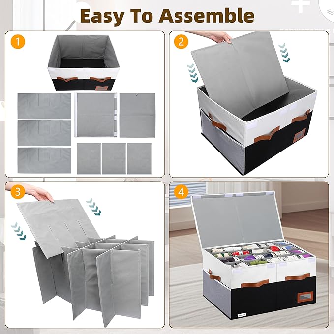 Shoe Organizer for Closet, Foldable Shoe Storage Bins with Lid & Adjustable Dividers, Fabric Shoe Box Storage Containers with Four Reinforced Handles, Fits 20 Pairs, 1 Pack, Black & White