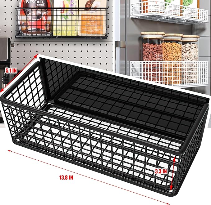 Magnetic Basket Fridge Large Magnetic Pen Holder Whiteboard Metal Wire Basket Storage Item Organizer (Large Black)