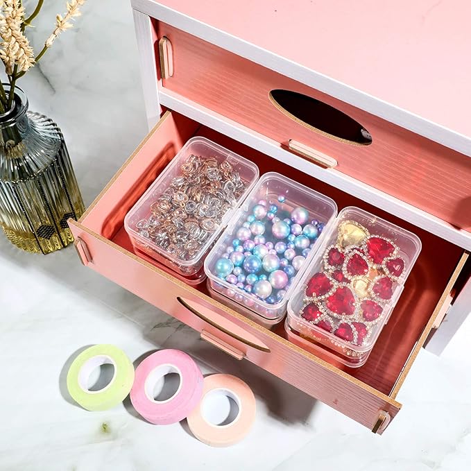 6 Pieces Mini Plastic Clear Beads Storage Containers Box for Collecting Small Items, Beads, Jewelry, Business Cards, Game Pieces, Crafts (3.27 x 2.13 x 1.02 Inch)