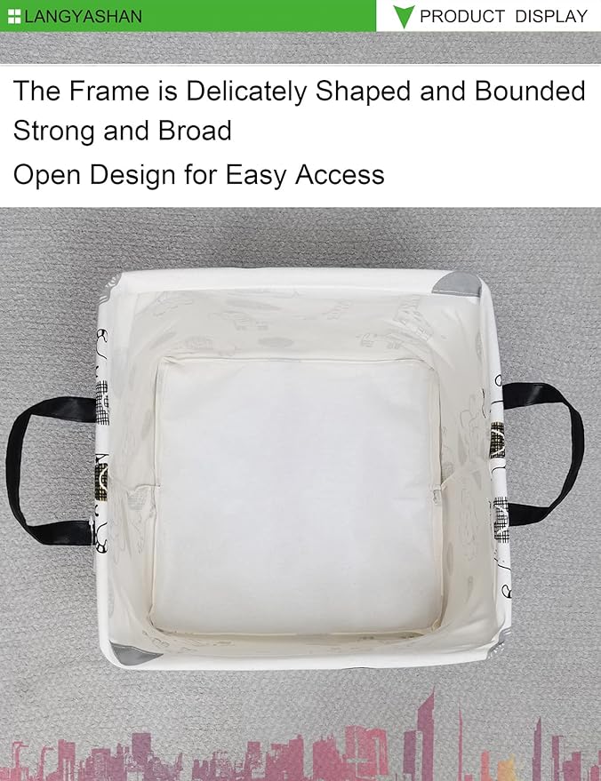 LANGYASHAN Square Storage Baskets Waterproof Canvas Children Laundry Nursery Hamper for Shelves Gift Baskets Toy Organizer Room Decor (Square full animal)