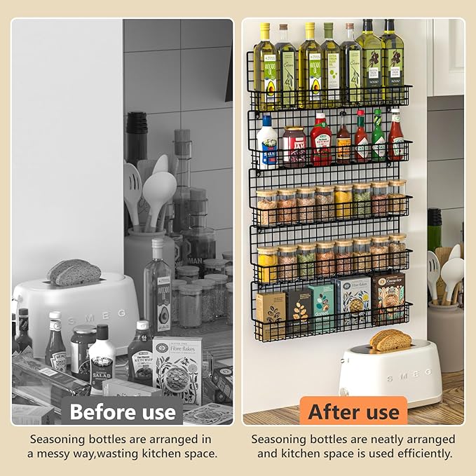 X-cosrack Spice Rack Organizer, 5-Tier Spice Rack for Wall, Stackable Hanging Spice Jars Storage Racks, Great for Kitchen and Pantry, Up to Storage 48 Jars(Patent No.:D909138S)