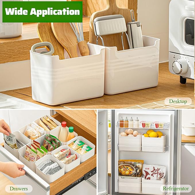 5 Pack Refrigerator Organizer Box, Plastic Refrigerator Side Door Storage Containers, Space-Saving Organizer Bins for Refrige, Refrige Drawers for Fruit and Vegetable (White, S×3+L×2)