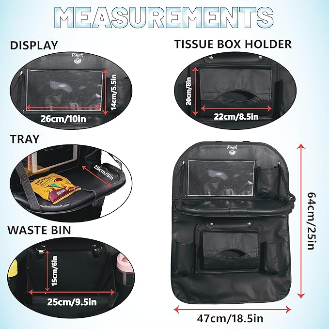 Car Backseat Organizer with Built-in Foldable Tray | Double Layered Leather, Waterproof Car Seat Organizer with - Pockets | Easy Installation, Perfect for Family Trips and Daily Use