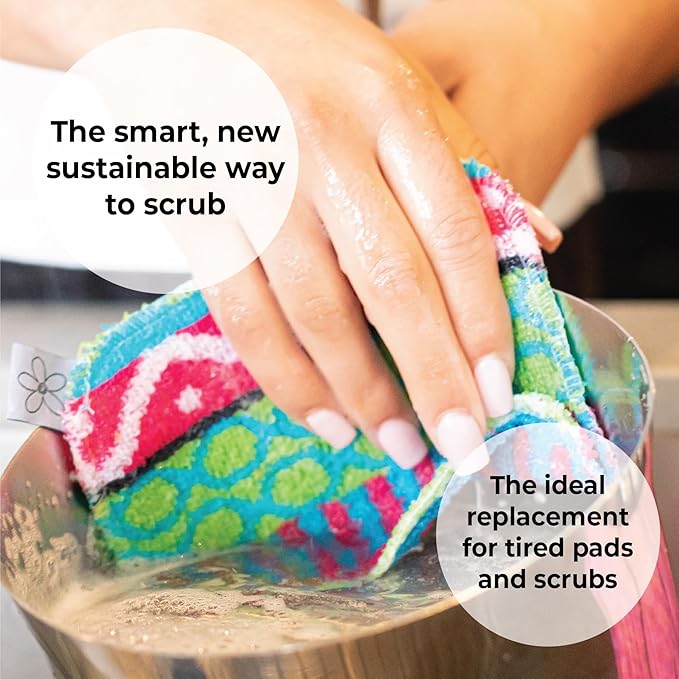 Skoy Scrub, 1-Piece Reusable, Non-Scratching Dish Scrubber for Kitchen and Household Cleaning, Planet-Friendly, Dishwasher Safe Soft Scrub, Monochromatic Colors