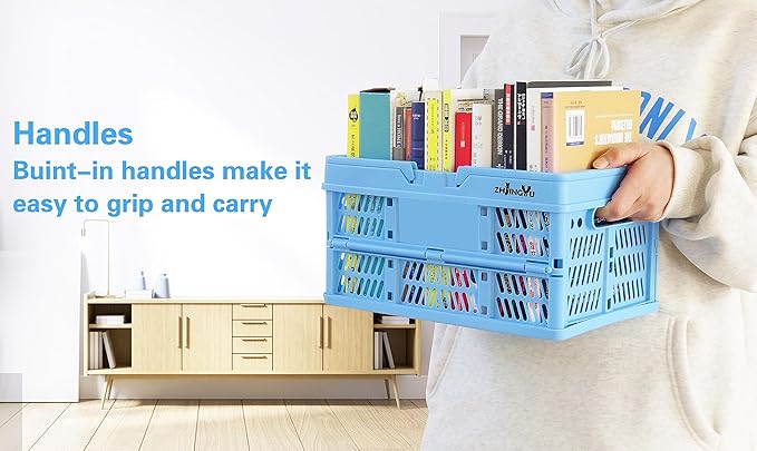 Collapsible crates for storage,plastic baskets for organizing 14.96" x 9.84"x7.87",shopping garden basket,foldable crate with Handles, car trunk basket,for Kitchen,Bathroom