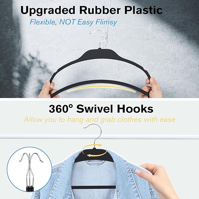 ELONG HOME Rubber Coated Hangers 30 Pack, Non-Slip Clothes Hangers with Rustproof Hooks, Space Saving Thin Design for Closet/Retail/Home