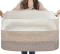 Goodpick Large Woven Storage Basket, 21.6" x 14.9" x 11.8" Rectangle Rope Baskets for Toy Storage, Blanket Basket for Living Room, Bedroom, Light Brown