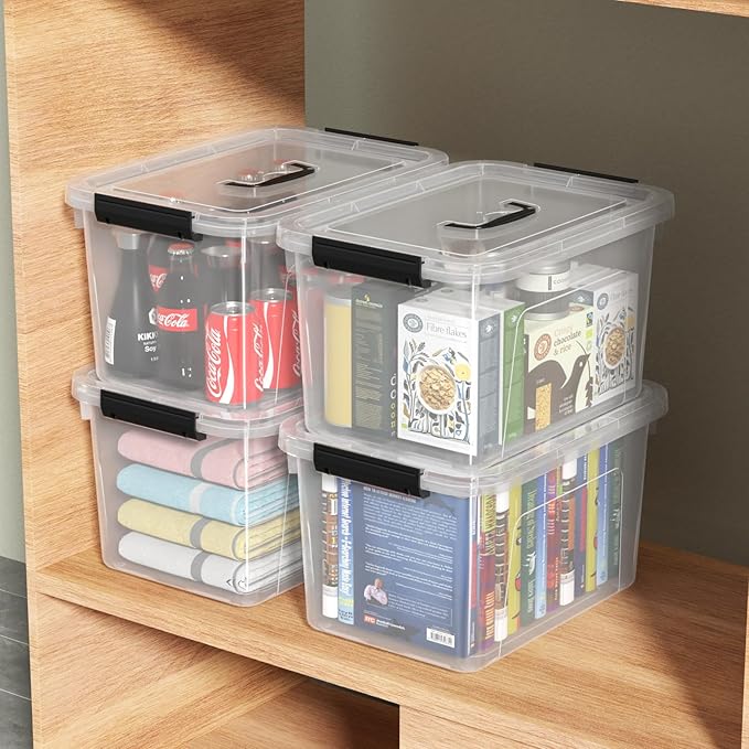 Haodehen 18 Quart Plastic Storage Bins with Lid, 4 Packs Clear Latching Storage Box