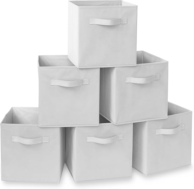 Casafield Set of 6 Collapsible Fabric Cube Storage Bins, White - 11" Foldable Cloth Baskets for Shelves, Cubby Organizers & More