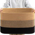 danpinera Large Woven Basket, 108L Large Blanket Basket for Living Room, Nursery, Cotton Woven Hamper for Toy Organizing & Laundry, 25’’*16’’*16’’ Gradient Linen