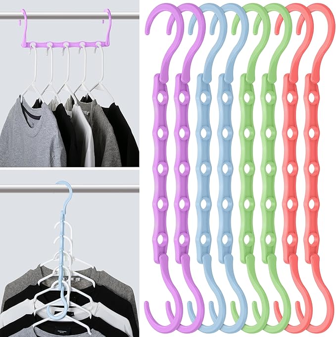 Mr. Pen- Space Saving Hangers for Clothes, 8 pcs, Playful Pop Colors, Plastic Multi Clothes Hangers Space Saving, 5 Slots, 360° Rotating Hooks