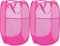 2 Pack Sturdy Mesh Pop up Laundry Hamper Basket with Side Pocket for Laundry Room, Bathroom, Kids Room, College Dorm or Travel Blush