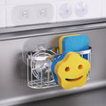 HapiRm Sink Caddy Sponge Holder - 2 Installation Ways Kitchen Sink Organizer with Smiley Face Sponge Holder, Stainless Steel Kitchen Caddy - Silver