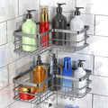 Yazoni Corner Shower Caddy, Adhesive Shower Shelves No Drilling [2-Pack], Rustproof Stainless Steel Bathroom Shower Organizer with 8 Hooks