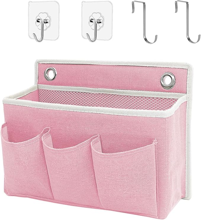 Someteth Wall Hanging Organizer Bag/Hanging Baskets with Large Mesh Compartment & 3 Pockets，Over the Door Hanging Organizer Space Saving Storage for Bedroom,RV Camper, Closet (Pink -1 Pack)