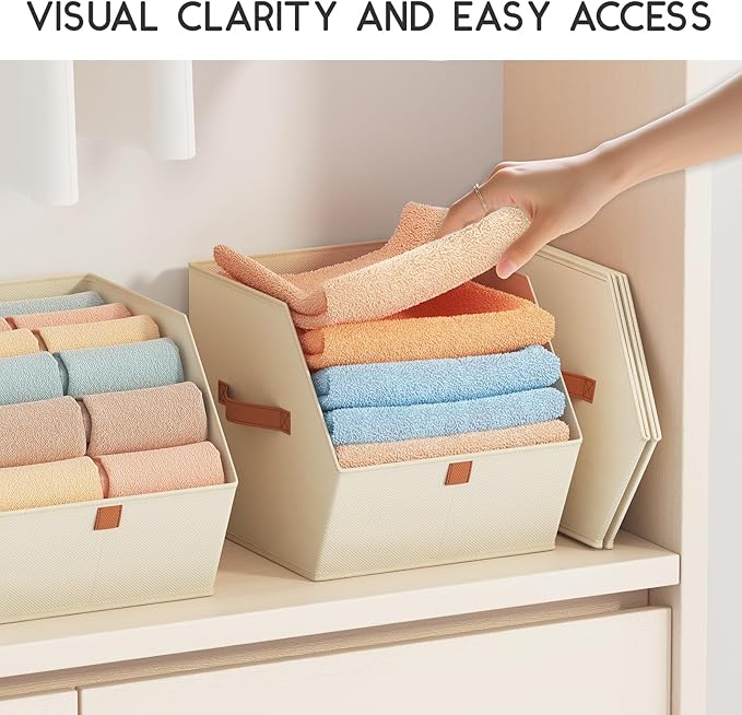 Fabric Closet Storage Cubes - 8 Pack Square Storage Bins with Dual Handles for Clothes, Towels, Toys, Cube Storage Organizers for Bedroom, Nursery, Shelves, Closet, Small Spaces, Beige