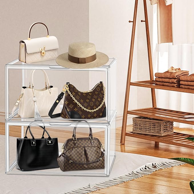 23.6'' Tall Acrylic Display Case for Collectible, XXXXX-Large Purse Handbag Organizer 13.8''x12.2''x23.6'' Clear Boot Totes Storage Box Transparent Huge Figure Collectibles Showcase with Magnetic Lid