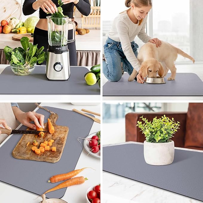 WISELIFE Dish Drying Mat Super Absorbent Drying Mat Large Dish Drying Mats for Kitchen Counter Easy Clean Dish Mat Kitchen Drying Mat18"x 32" Classic Grey