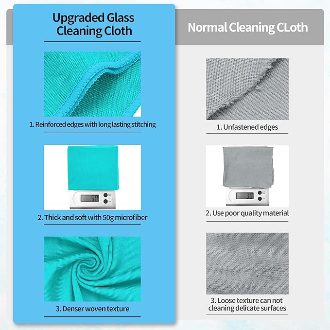 HOMERHYME Microfiber Cleaning Cloth - 10 Pack Glasses Cleaning Cloth, 16" x 14" Window Cleaning Rags, Streak Free Lint Free Polishing Cloths Wipes for Eye Glass, Stainless Steel, Windshield, Turquoise