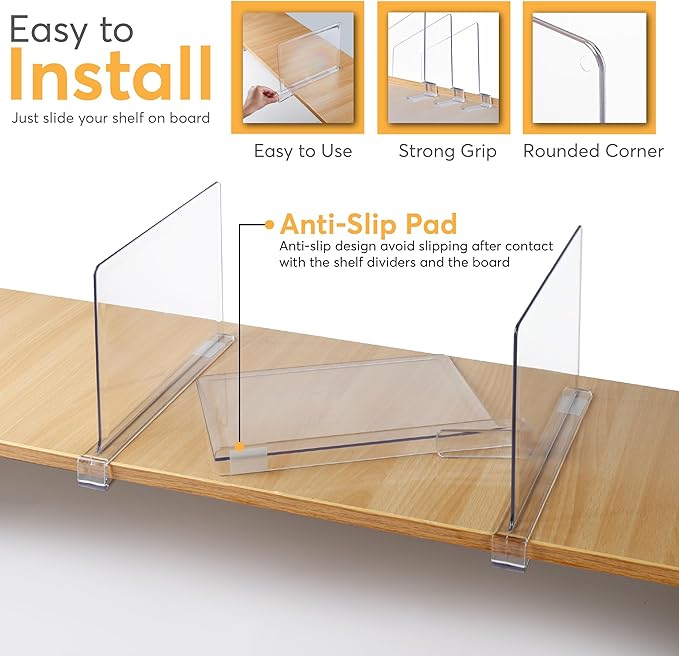 12 Pack Acrylic Shelf Dividers for Closet 11x7.9 Inch – Acrylic Dividers for Shelves Clear Closet Shelf Separators for Purses, Clothes Storage – Vertical Bookshelf Dividers for Bedroom & Kitchen
