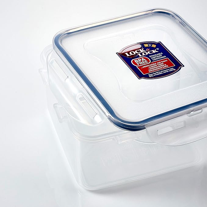 LOCK & LOCK Easy Essentials Food Storage lids/Airtight containers, BPA Free, 10 Piece - Square, Clear (Pack of 3)