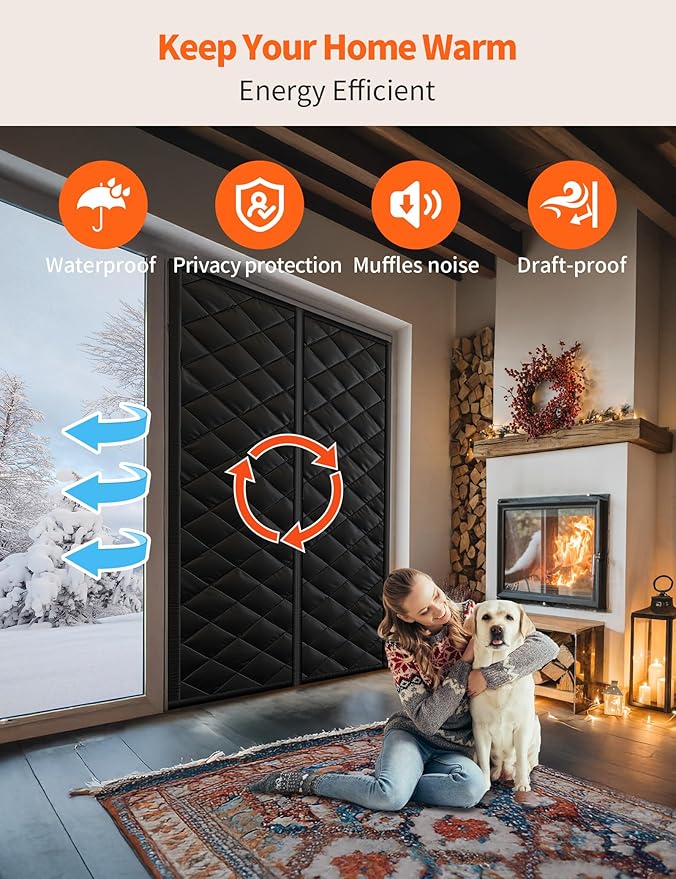 Magnetic Thermal Insulated Door Curtain for 72"x 80" Doors, Heavy-Duty Oxford Fabric Door Cover for Heat Insulation, Magnetic Closure Blanket for Doorway to Keep Warm in Winter Cool in Summer