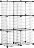 Amazon Basics 6 Cube Wire Grid Storage Organizer, Stackable Cubes, Cubby Bookcase, Display Shelf, 14" D x 14" W x 14" H, Black
