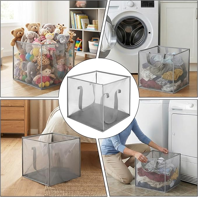 6 Pack Popup Laundry Hamper 13 Inch Collapsibles Laundry Baskets with Handles, Portable Mesh Dirty Clothes Baskets Single Layer Foldable Clothes Hamper for Washing Storage, Dorm and Travel Use (Gray)