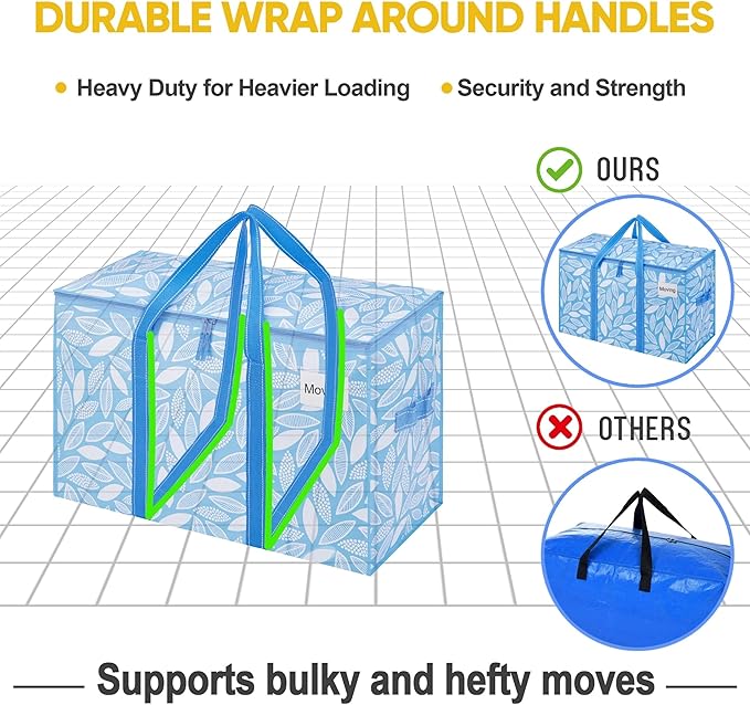 VENO 2 Pack Heavy Duty Moving Bags, Extra Large Storage Bags with Reinforced Handles & Strong Zippers, Foldable & Reusable Moving Box Alternative for Clothes & Dorm Storage