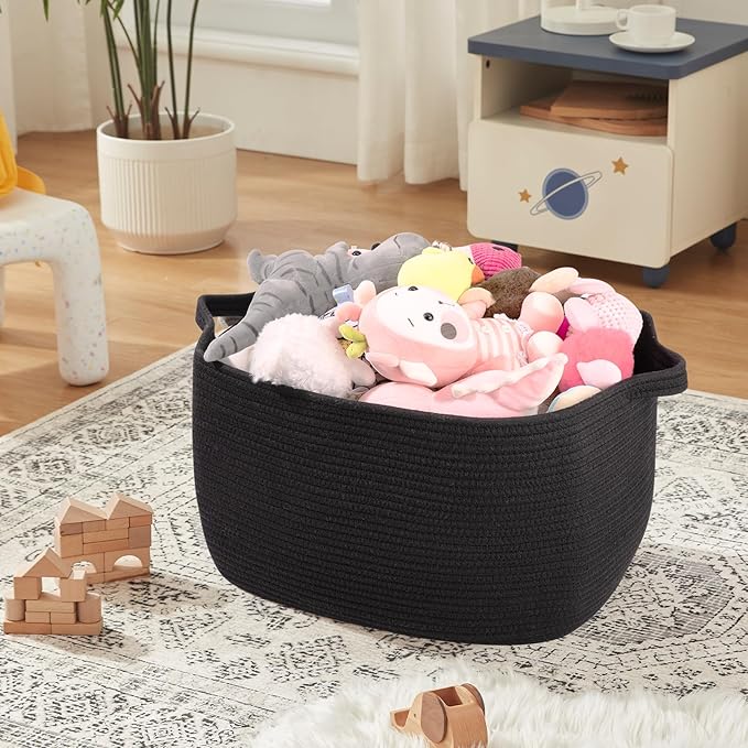 70L Large Blanket Basket, 21.6" x 16.9" x 11.8" Woven Storage Basket for Living Room, Nursery Blanket Storage for Toys, Towels, Dirty Clothes (Black)