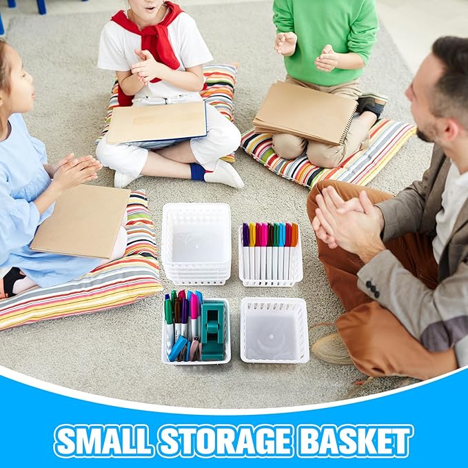 Tatuo 24 Pcs Classroom Small Plastic Baskets Bulk Storage Baskets for Organizing Crayon Pencil Containers Organizer Bins for Back to School Gift Office Desk Drawer Home, 5.31 x 5.31 x 2.44 Inch(White)